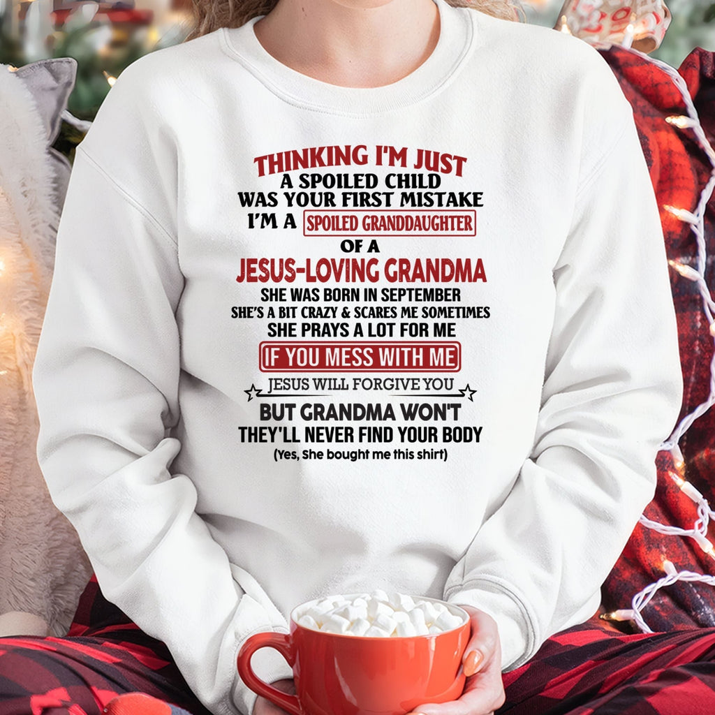 Christian Girl Shirt – Spoiled by Grandma September Edition – From Grandma to Granddaughter NGHL09 (SKU07-181-09)