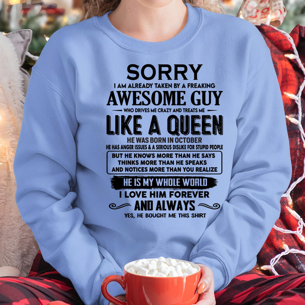 October - Sorry I am already taken by a freaking awesome guy - Gift for Wife From Husband - NGHL10 (SKU-SRG-10)
