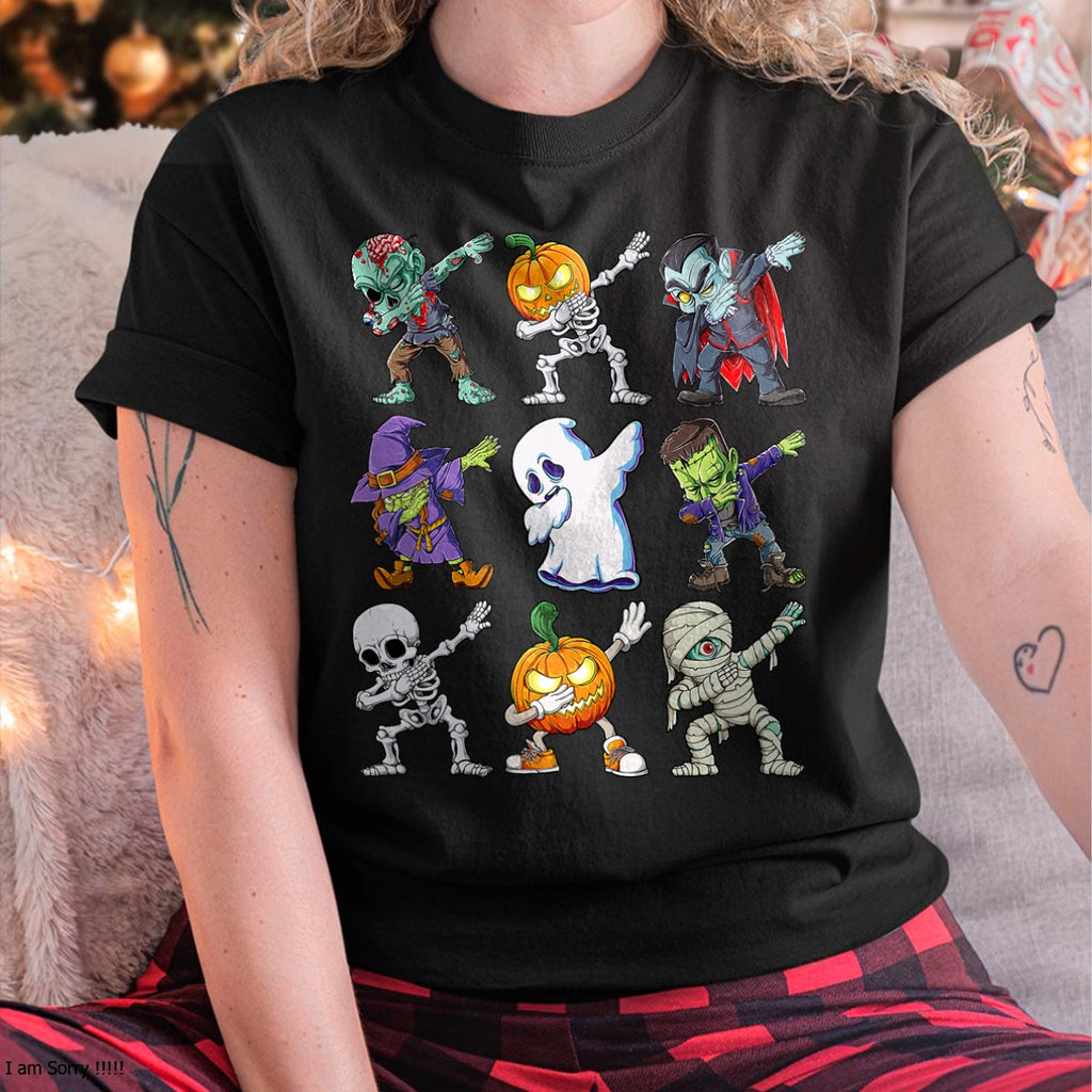 Dabbing Halloween Boys Skeleton Zombie Scary Pumpkin Mummy T-Shirt - Halloween Unisex T-Shirt/Hoodie - NGHL00