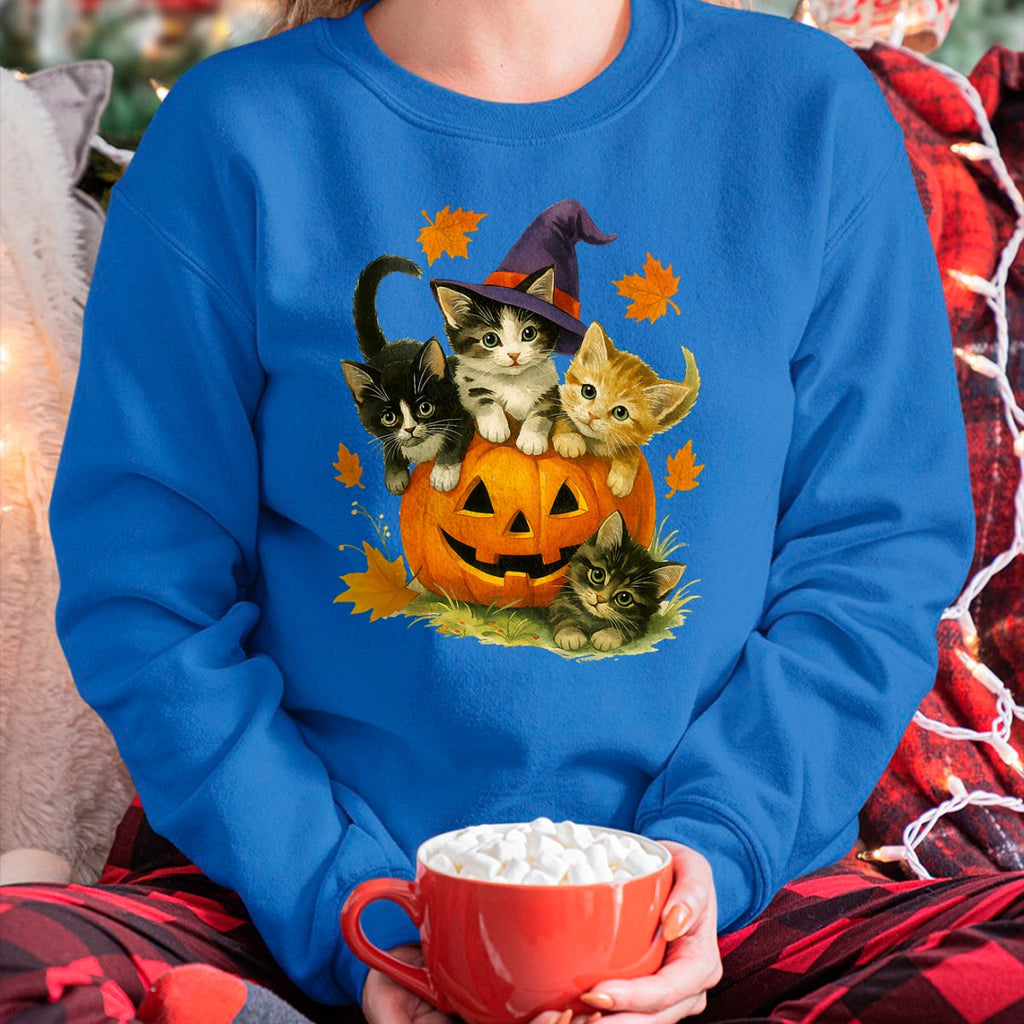 Cute Cat Pumpkin Halloween Spooky Season Vintage T-Shirt - Halloween Unisex T-Shirt/Hoodie - NGHL00